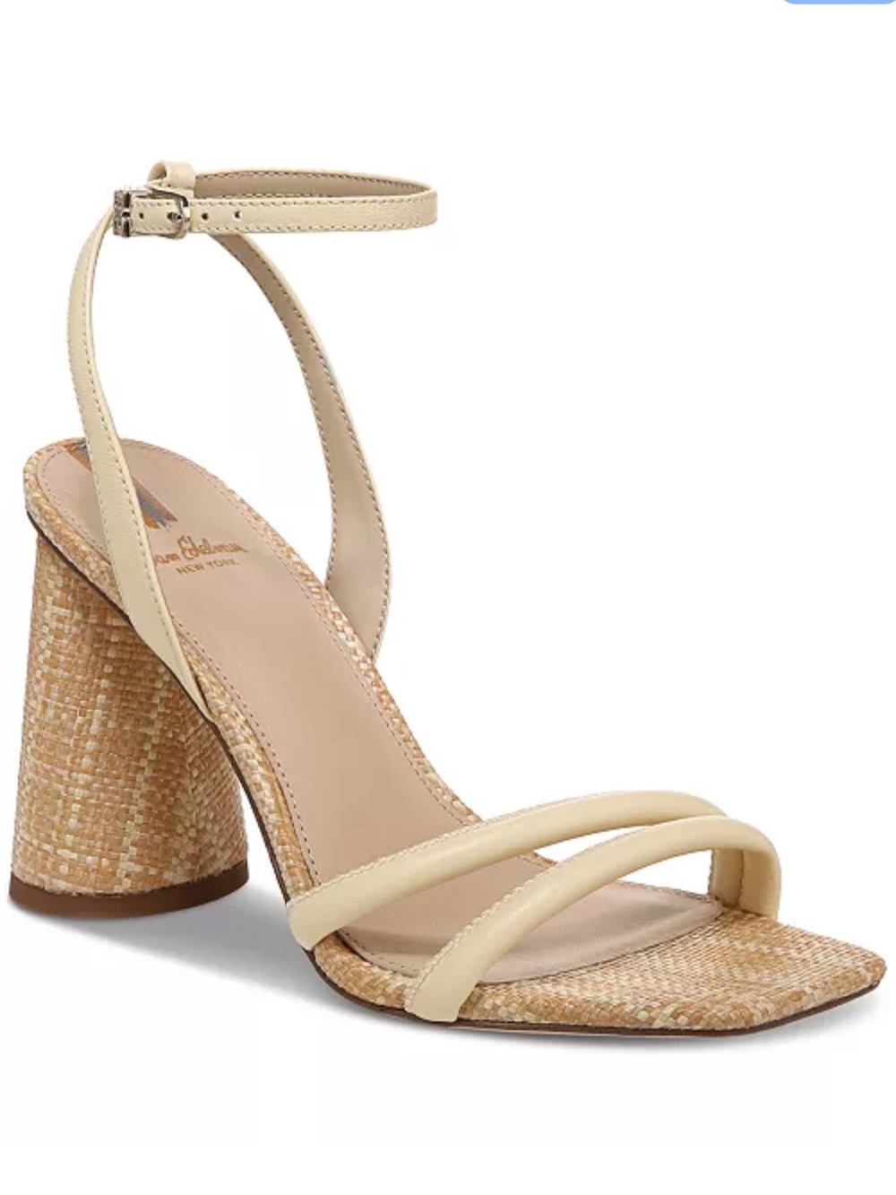 SAM EDELMAN KIA block heel sandal in bleached wheat/ rafia - like new, size 7.5